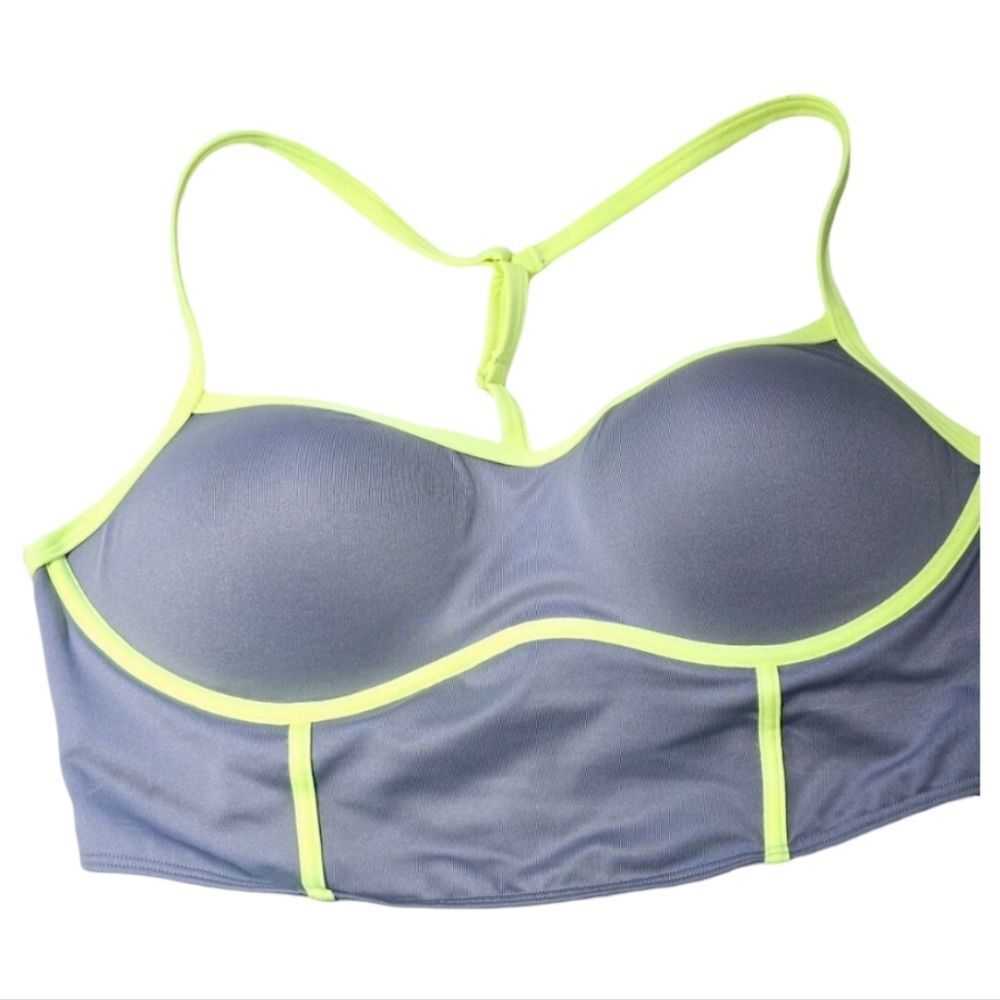 PINK Victoria's Secret Grey/Neon Yellow Push up Corset Sports BRA XL   NWT